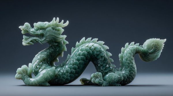 Una intrincada estatuilla de dragón de jade tallada a mano.