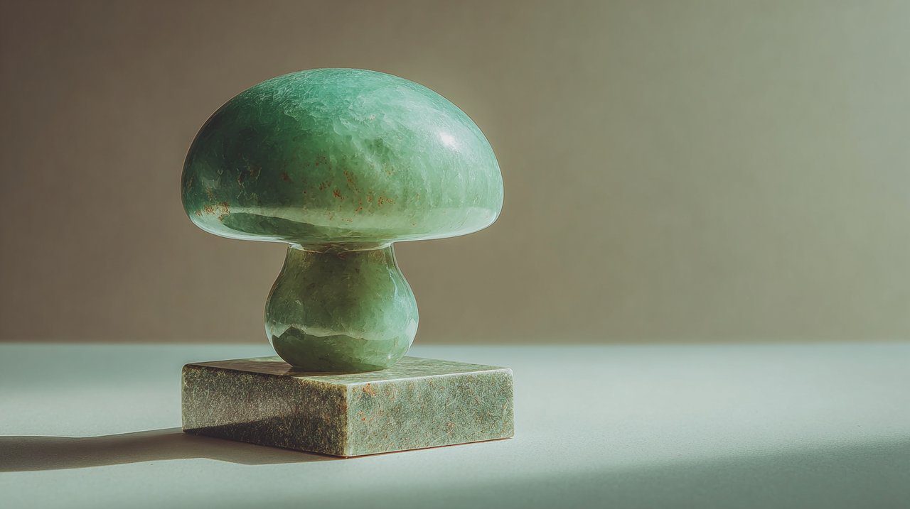 Um belo ornamento de cogumelo de jade esculpido.