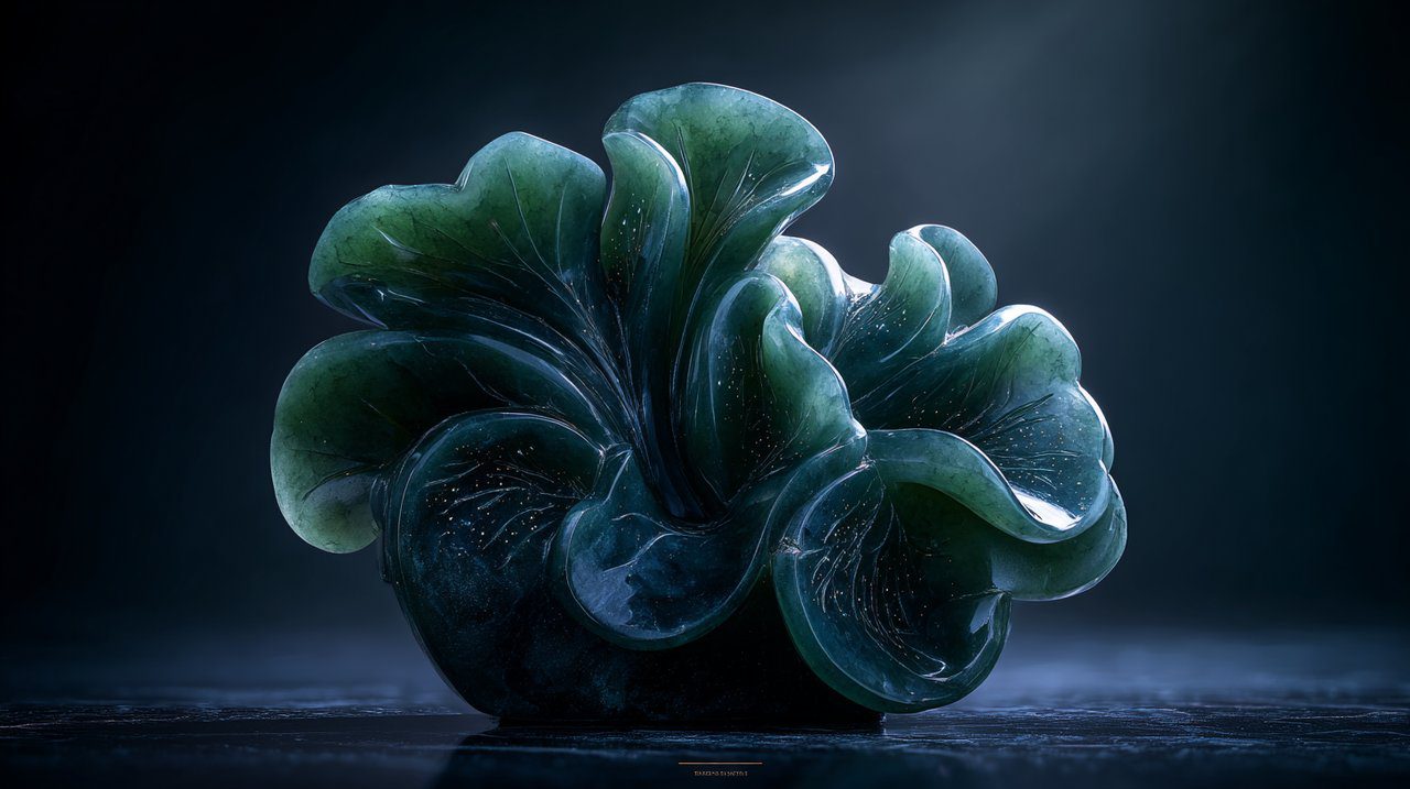 Uma escultura de jade inspirada no reverenciado cogumelo Lingzhi.