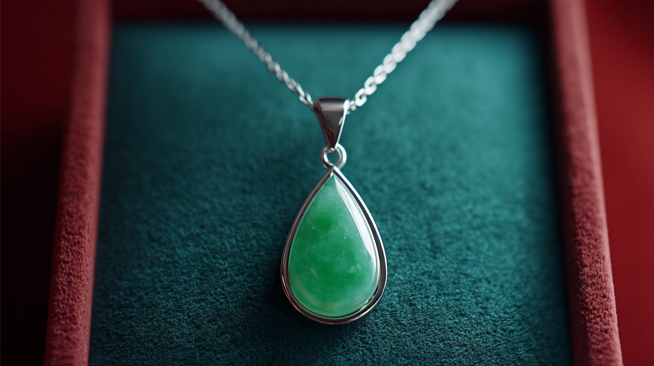 Um elegante colar com pingente de jade.