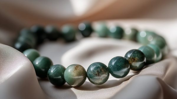A jade bead necklace symbolizing inner peace.