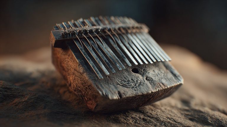 An ancient, handcrafted African kalimba with metal tines.