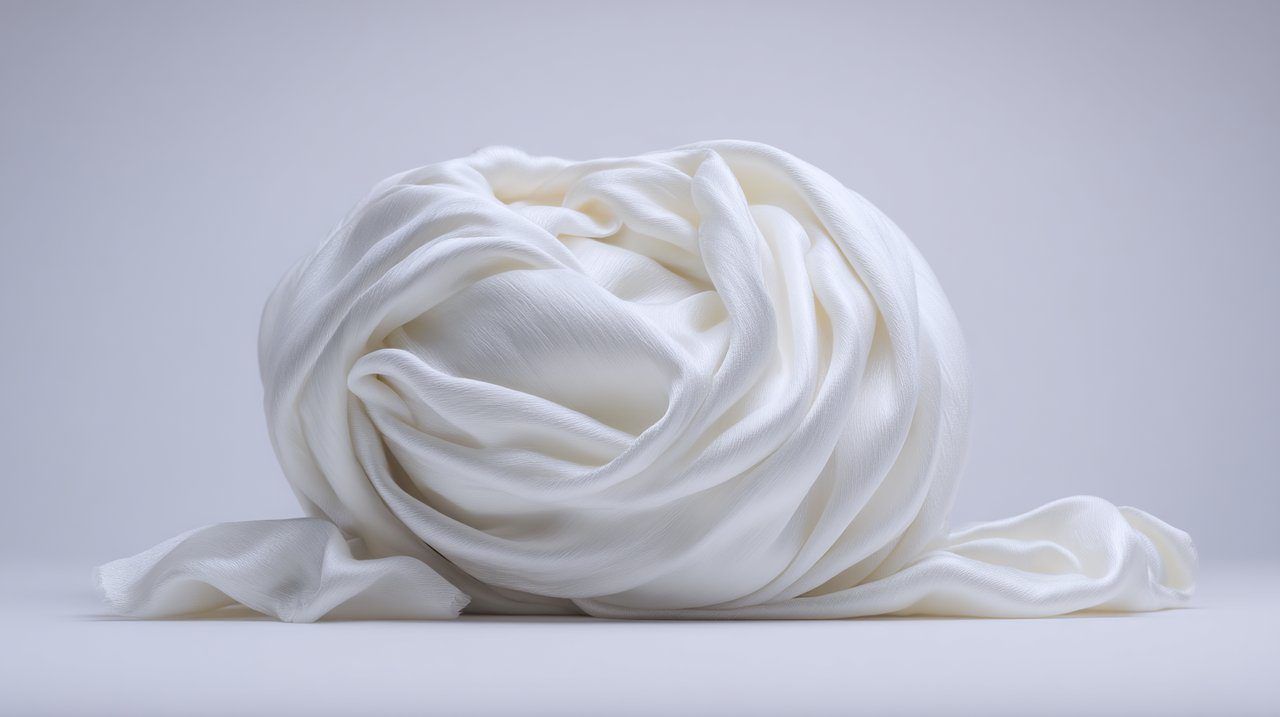 Pristine white Tibetan khata scarf gracefully draped.
