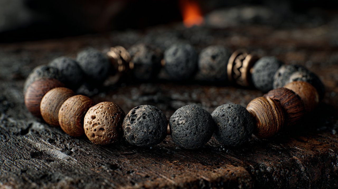 Men's rugged lava stone bracelet