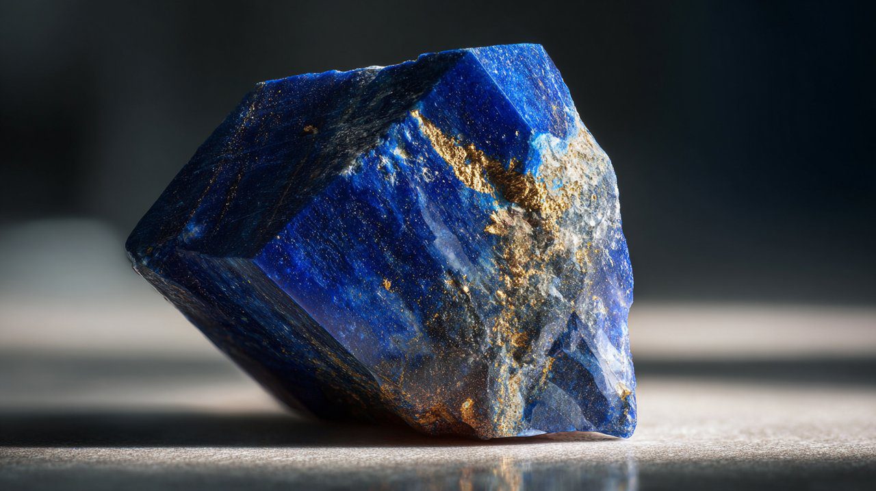 A raw, uncut Lapis Lazuli crystal.