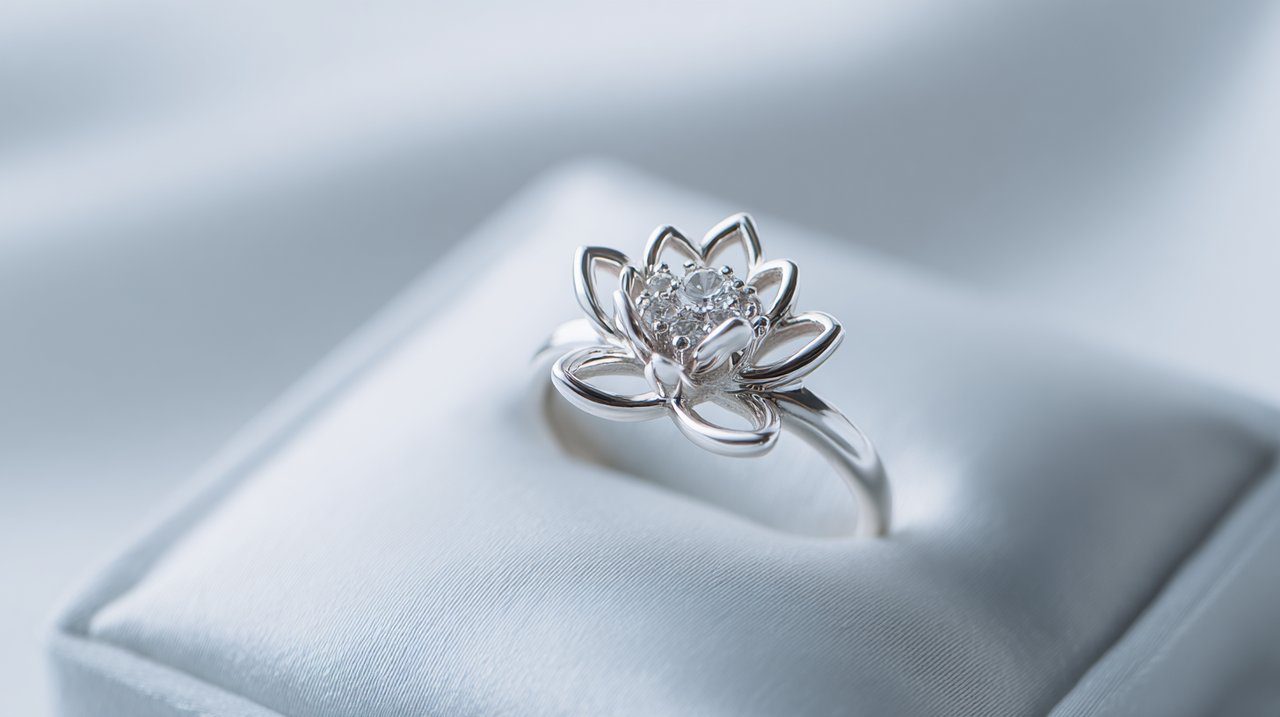 Um elegante anel de flor de lótus em um fundo minimalista.