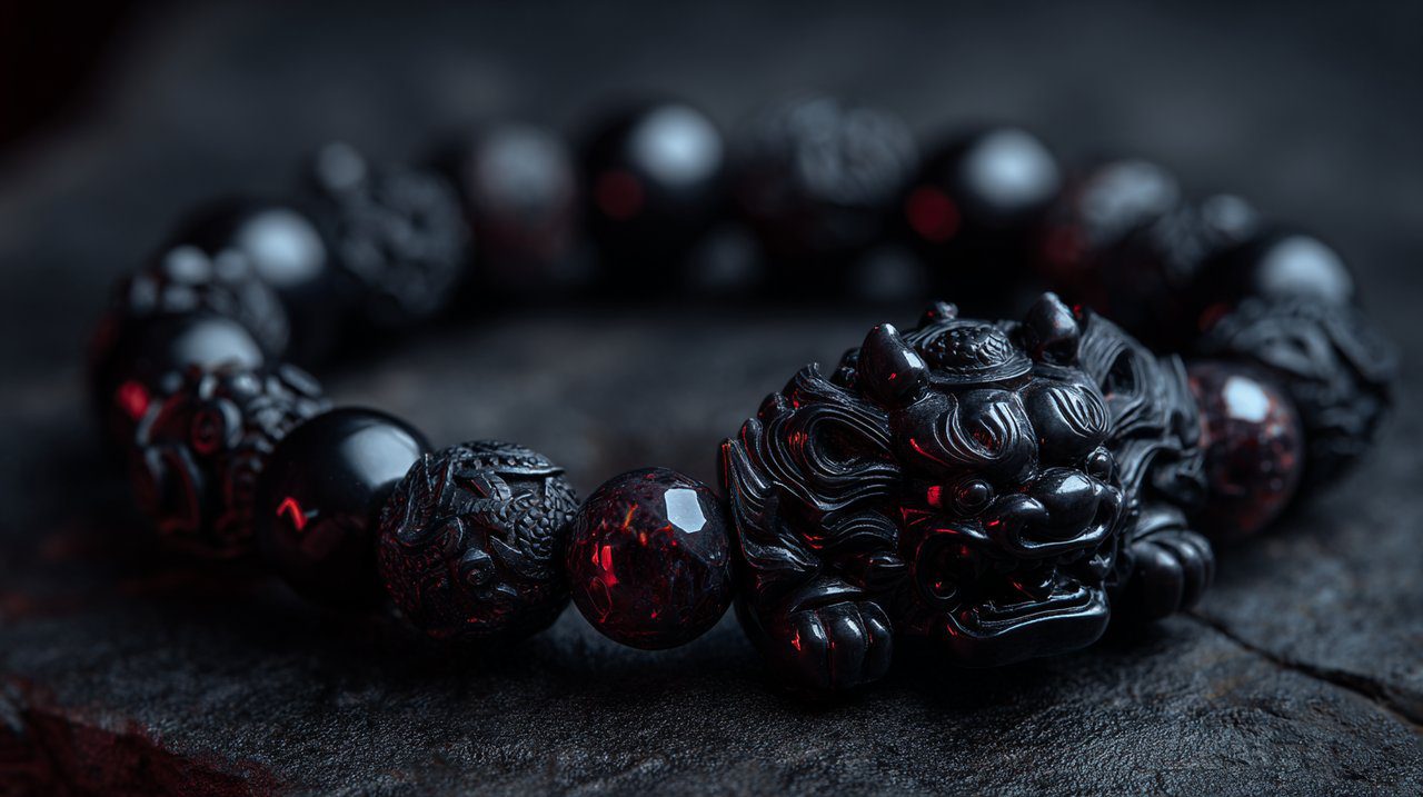 Uma intrincada pulseira com encanto Pixiu