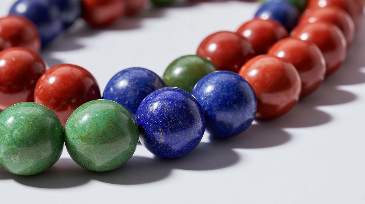 Assortment of vibrant spiritual beads in various colors.
