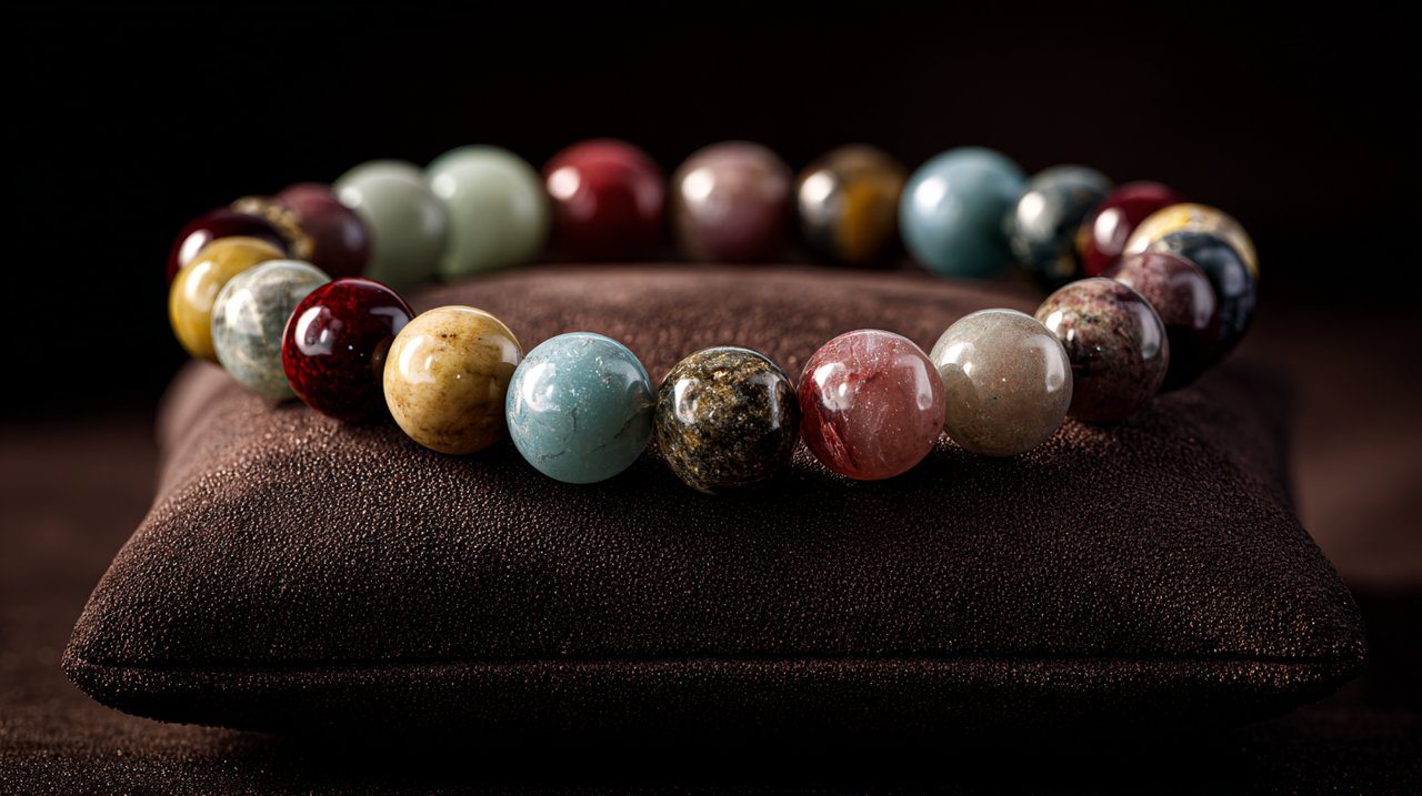 A multi-colored spiritual bead bracelet representing holistic balance.