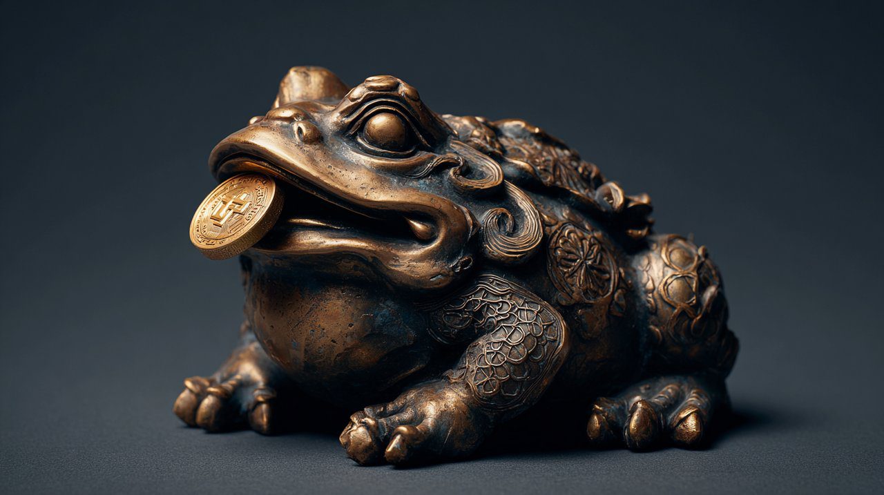 Estatueta Tradicional Chinesa de Sapo da Fortuna