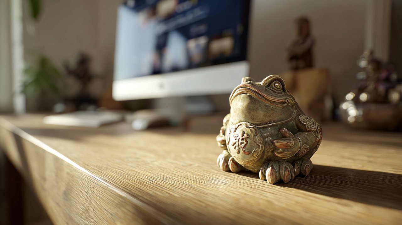 Sapo da Fortuna Colocado em um Escritório Doméstico