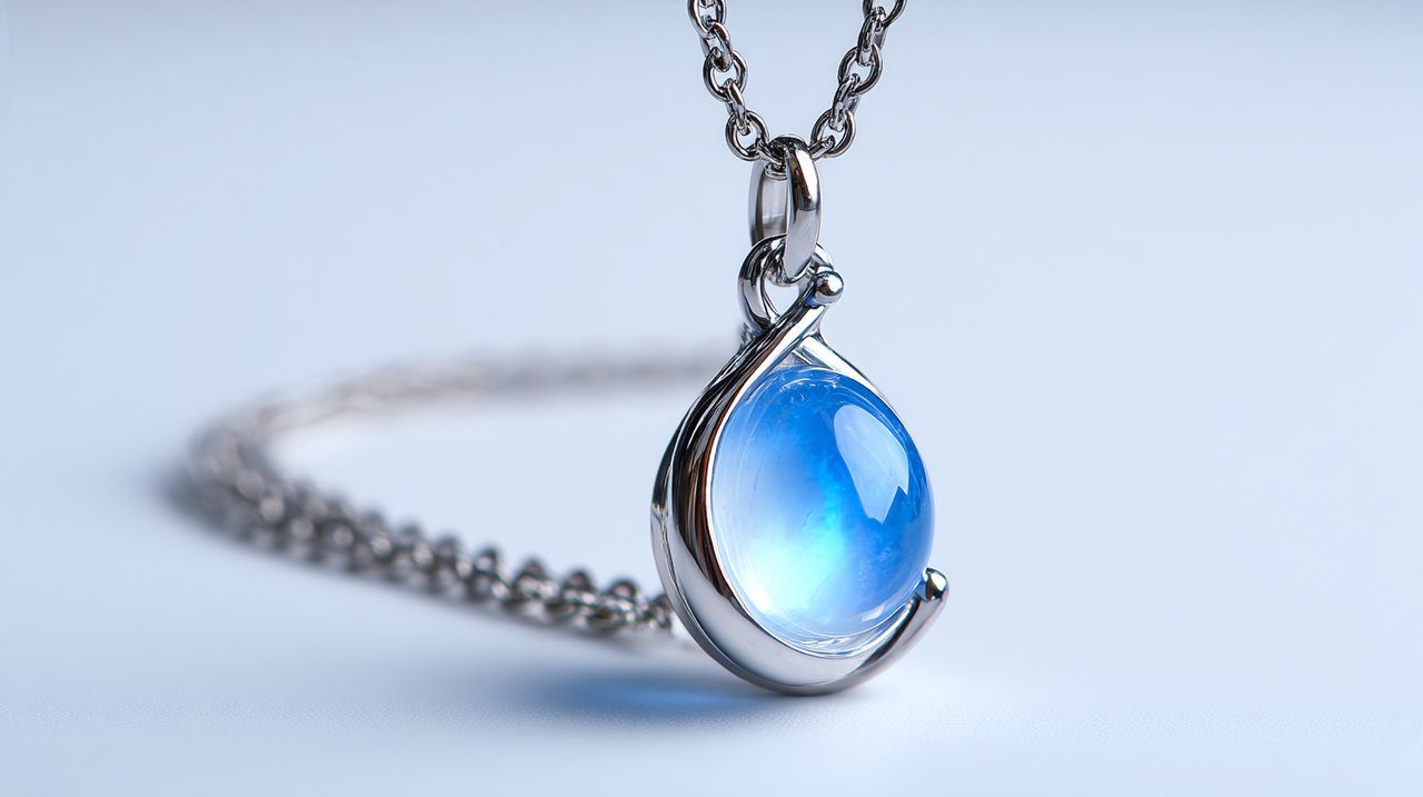 Elegante collar con colgante de piedra lunar azul