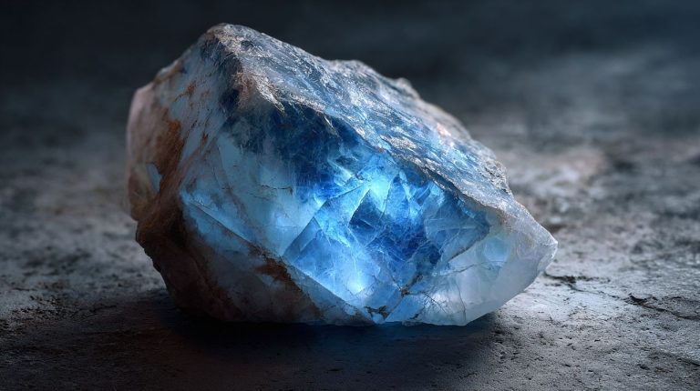 Raw moonstone crystal with ethereal glow.