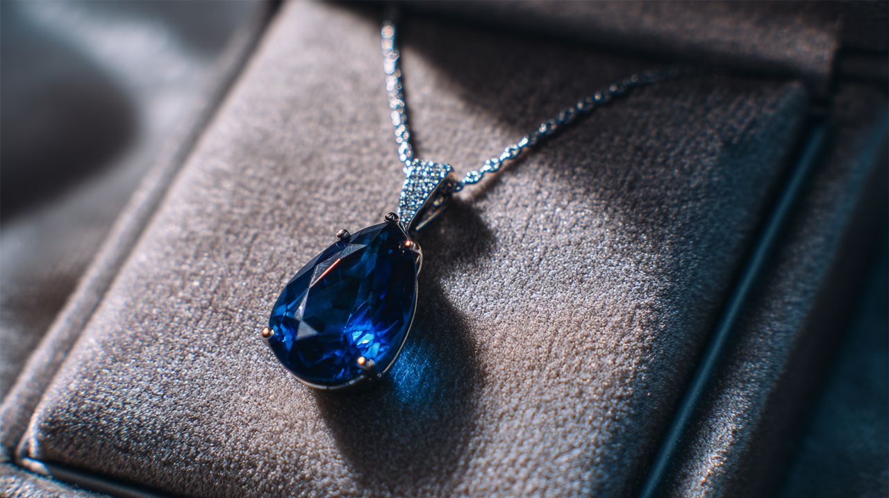 Un elegante colgante de piedra preciosa que simboliza una visión refinada.