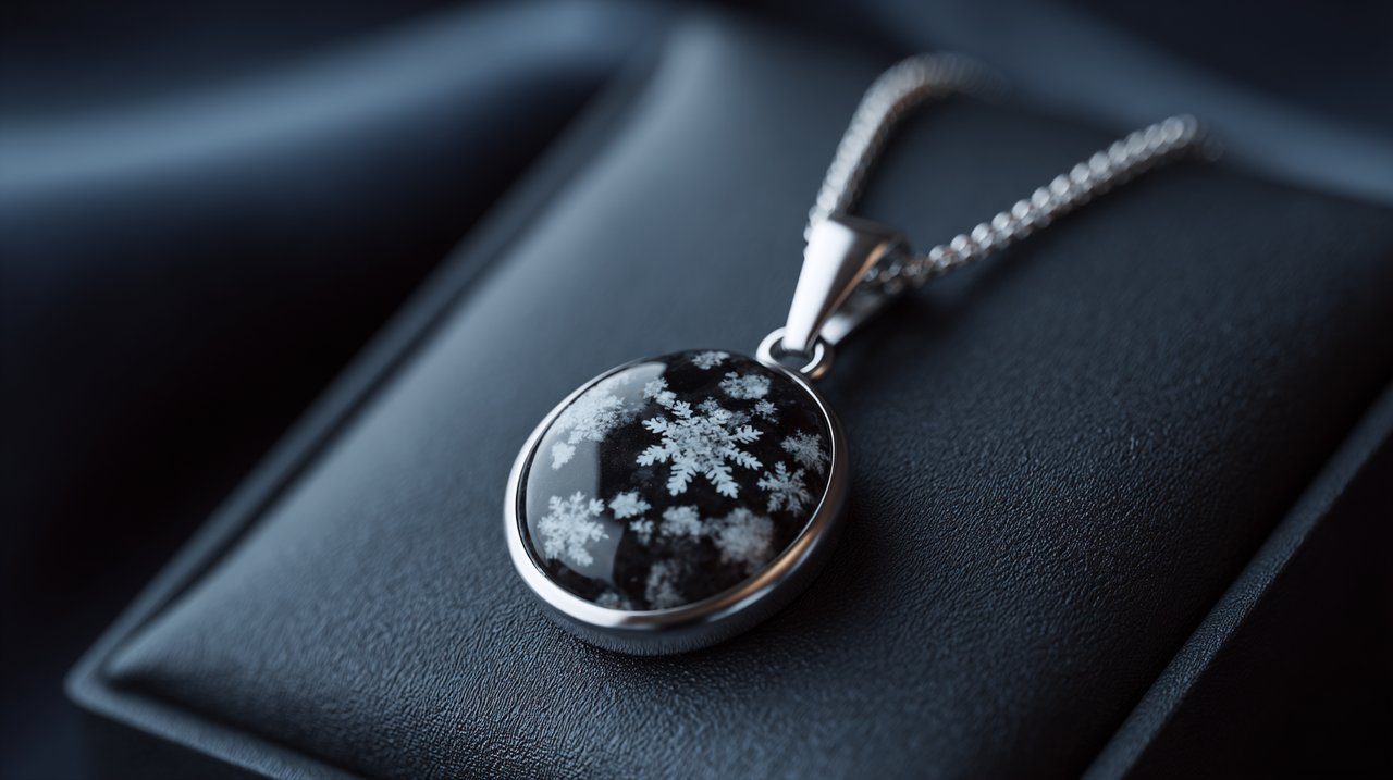 Collar con colgante de obsidiana nevada.