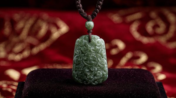 Liontin kemakmuran giok yang rumit.