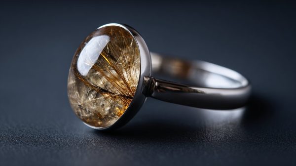 Cincin kuarsa rutil dengan benang emas