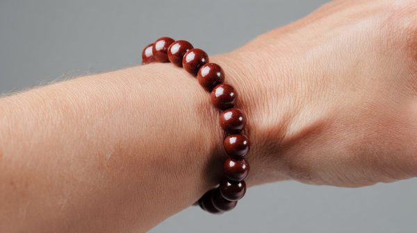 سوار أنيق من خرز اليشب الأحمر على معصم.