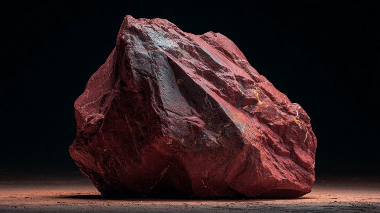 A raw, uncut Red Jasper crystal with rich, earthy tones.
