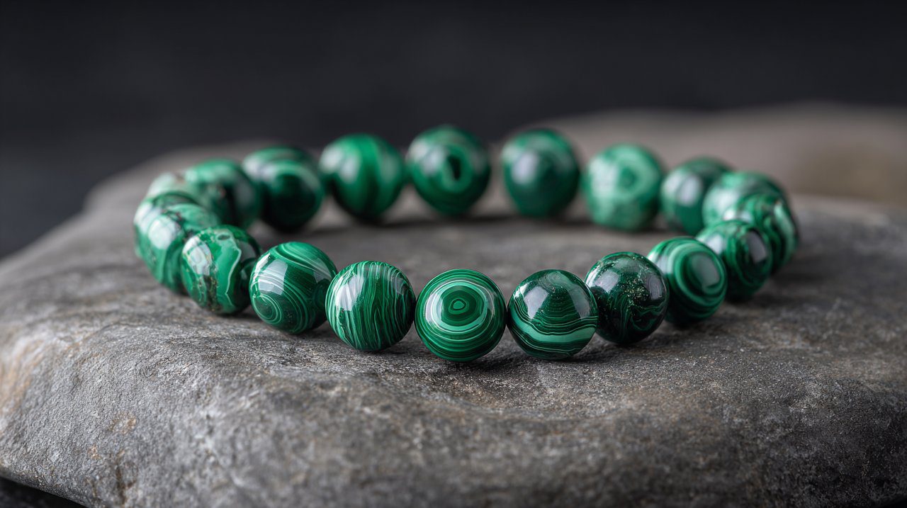 A malachite bracelet representing personal growth and transformation.