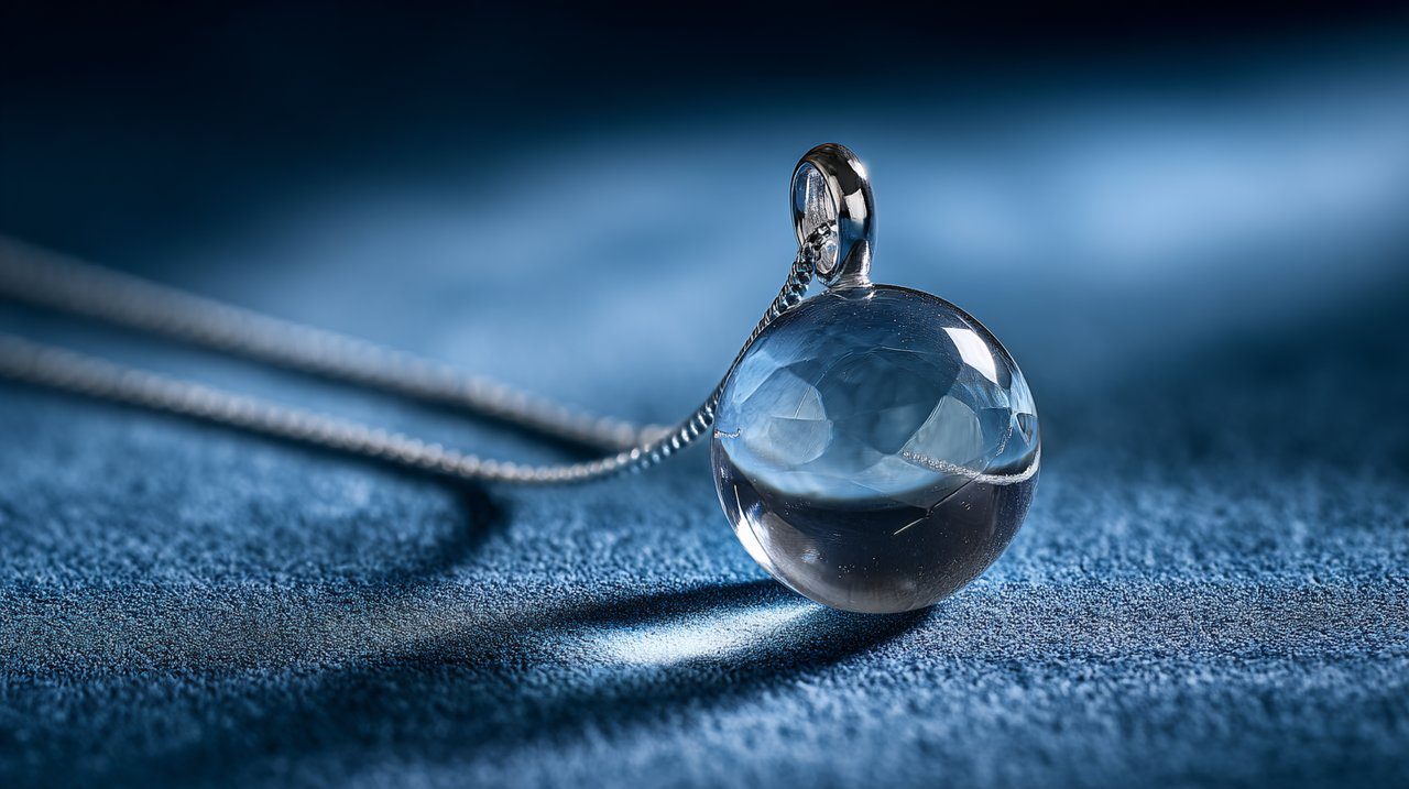 A clear crystal pendant, reflecting inner clarity and the interplay of soul aspects.
