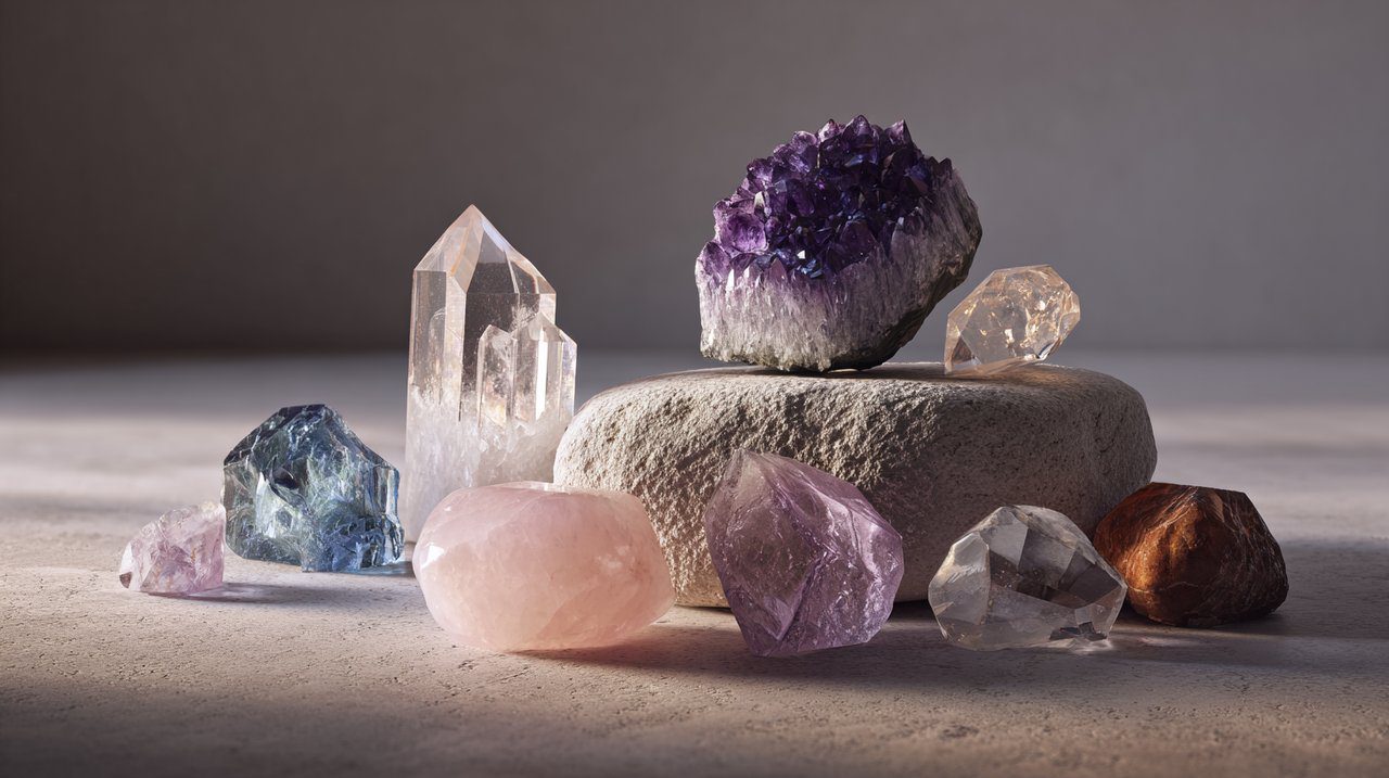 Harmoniously arranged crystals, representing the cultivation and balance of a personal spectrum.