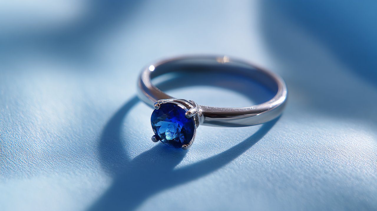 A minimalist ring with a deep indigo gemstone, symbolizing self-acceptance.