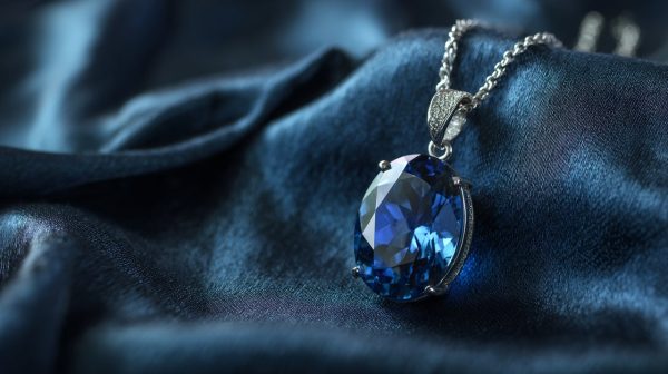 An elegant pendant featuring a polished deep indigo gemstone.