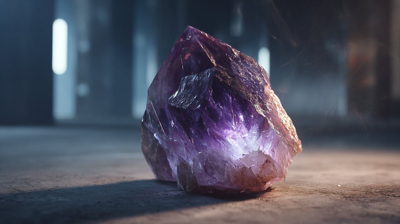 Un cristal de amatista en bruto que simboliza el espectro del alma.