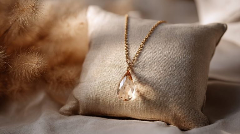 A crystal pendant necklace symbolizing amplified authenticity.