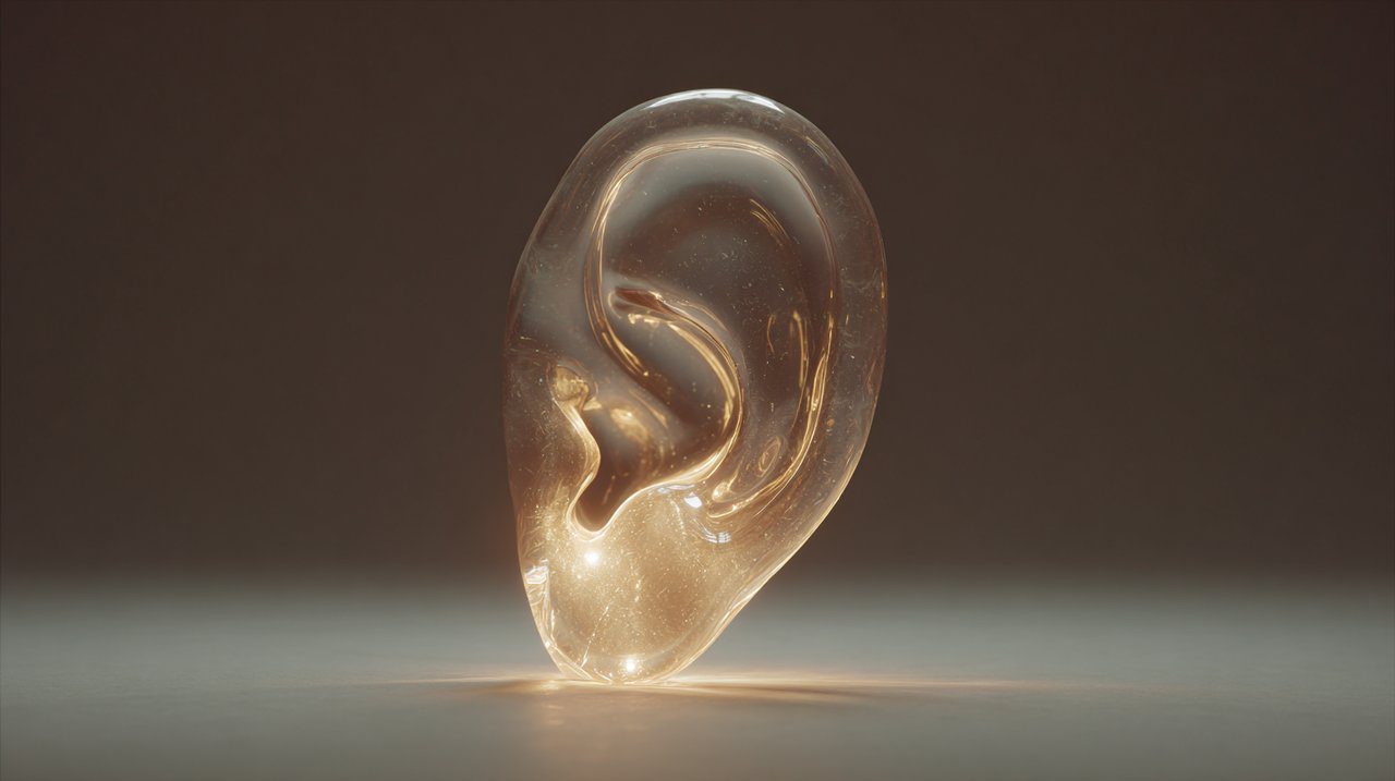 Una escultura de vidrio soplado a mano que simboliza la escucha intuitiva.