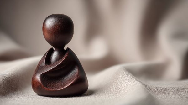 A hand-carved wooden meditation figurine.