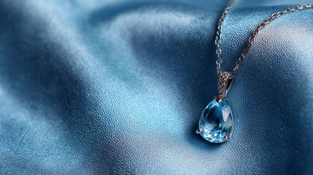 A delicate pendant featuring a polished aquamarine gemstone.