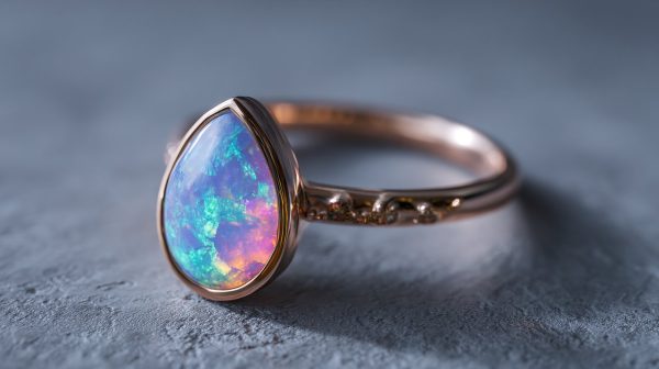 Cincin unik dengan opal warna-warni, melambangkan keharmonisan batin.