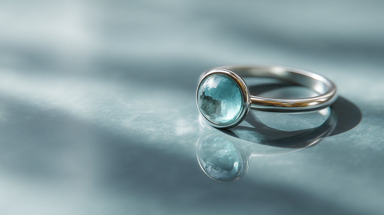 Un sereno anillo de aguamarina.