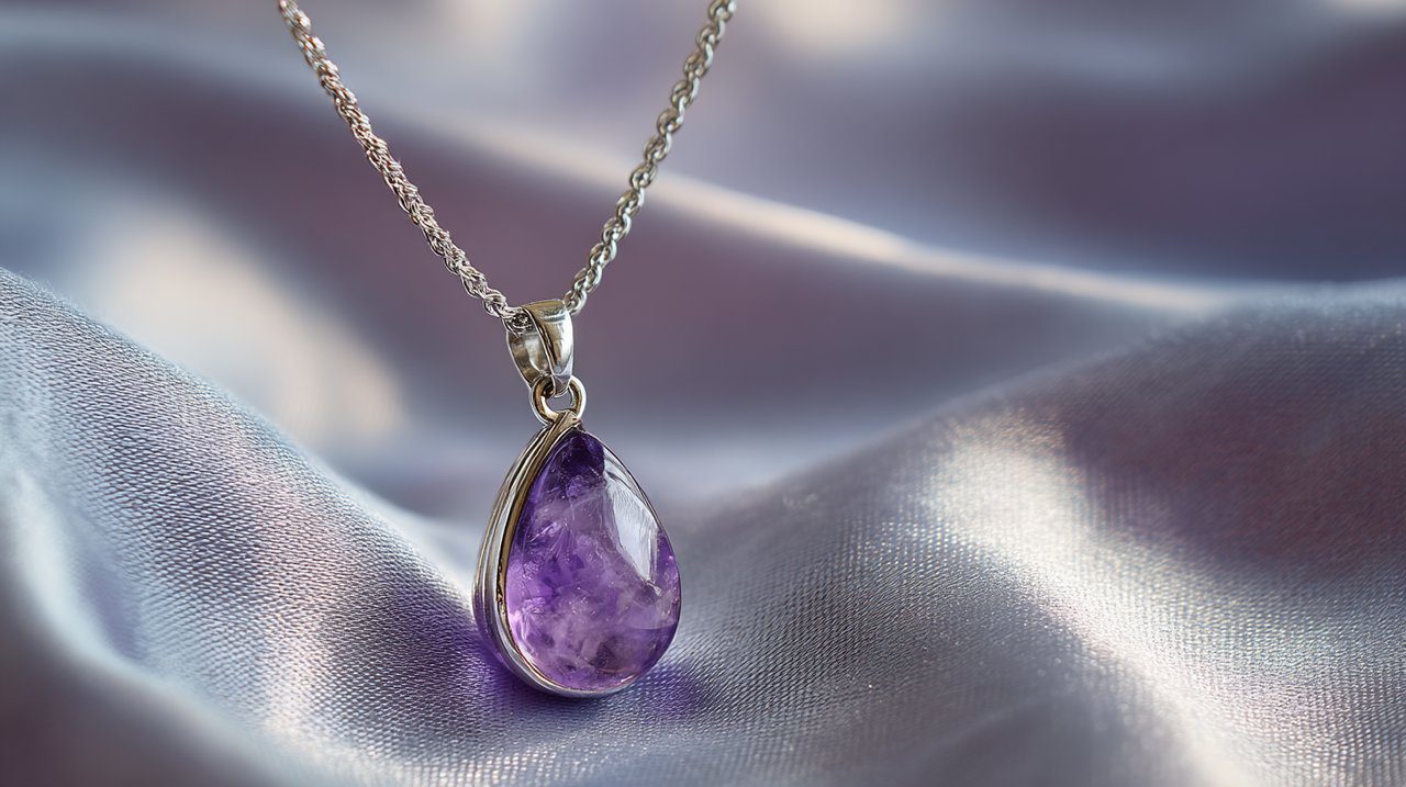 Un delicado collar con colgante de amatista.