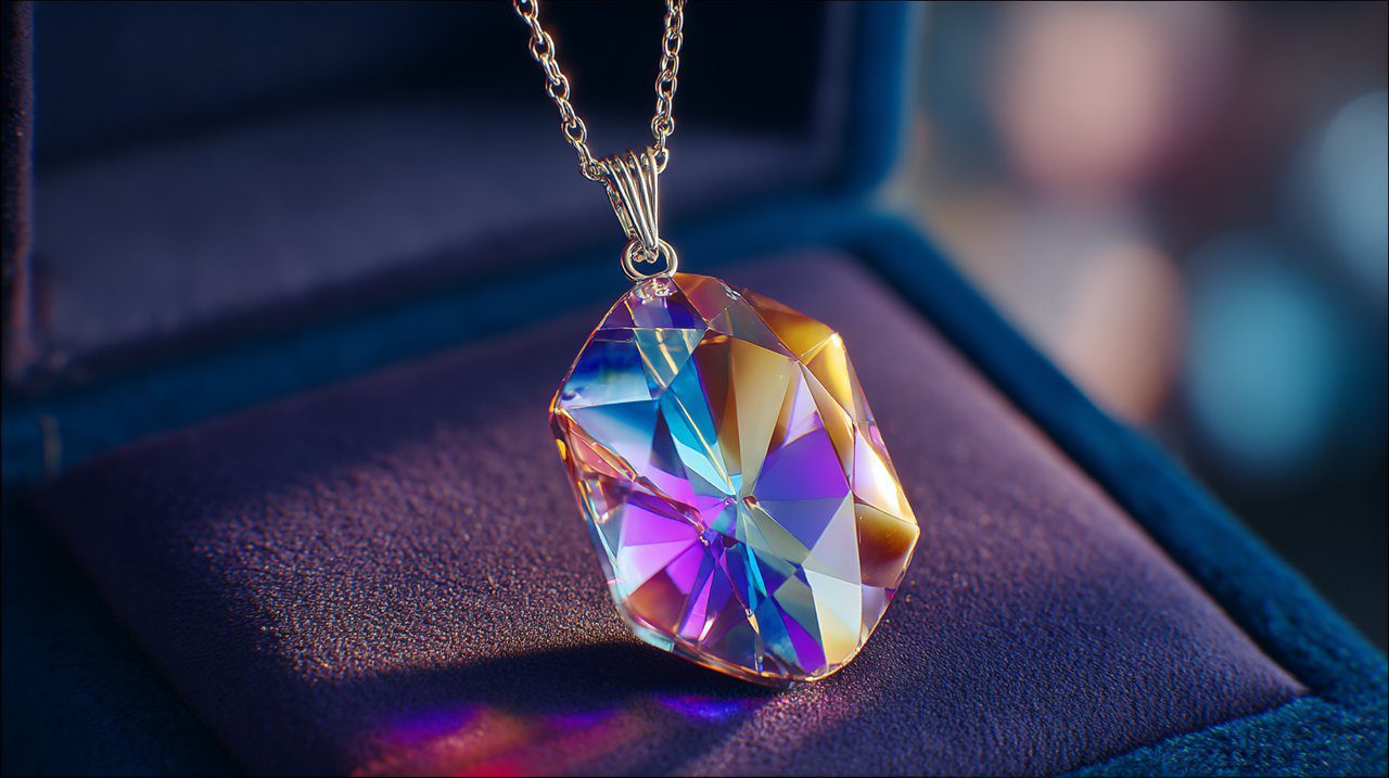 Pingente de cristal simbolizando o Espectro dinâmico da Alma.