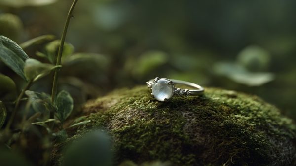 Crystal ring in a garden setting, representing soul evolution.