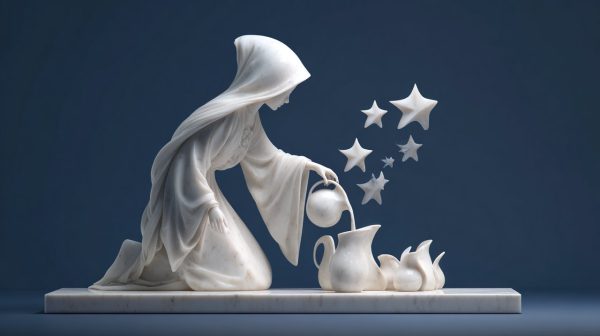 A detailed carving of The Star tarot card.