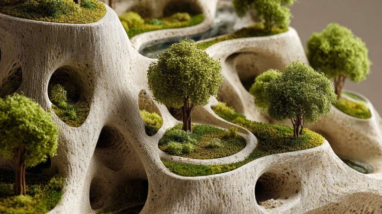 A detailed sculpture symbolizing integrated urban green infrastructure.