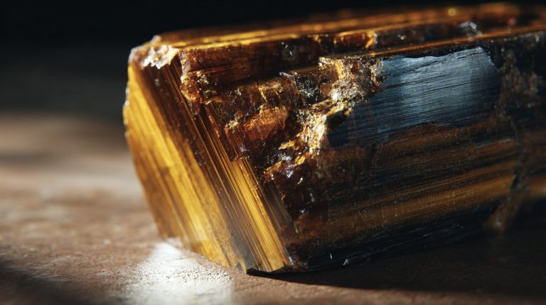 Raw Tiger's Eye gemstone with chatoyancy.