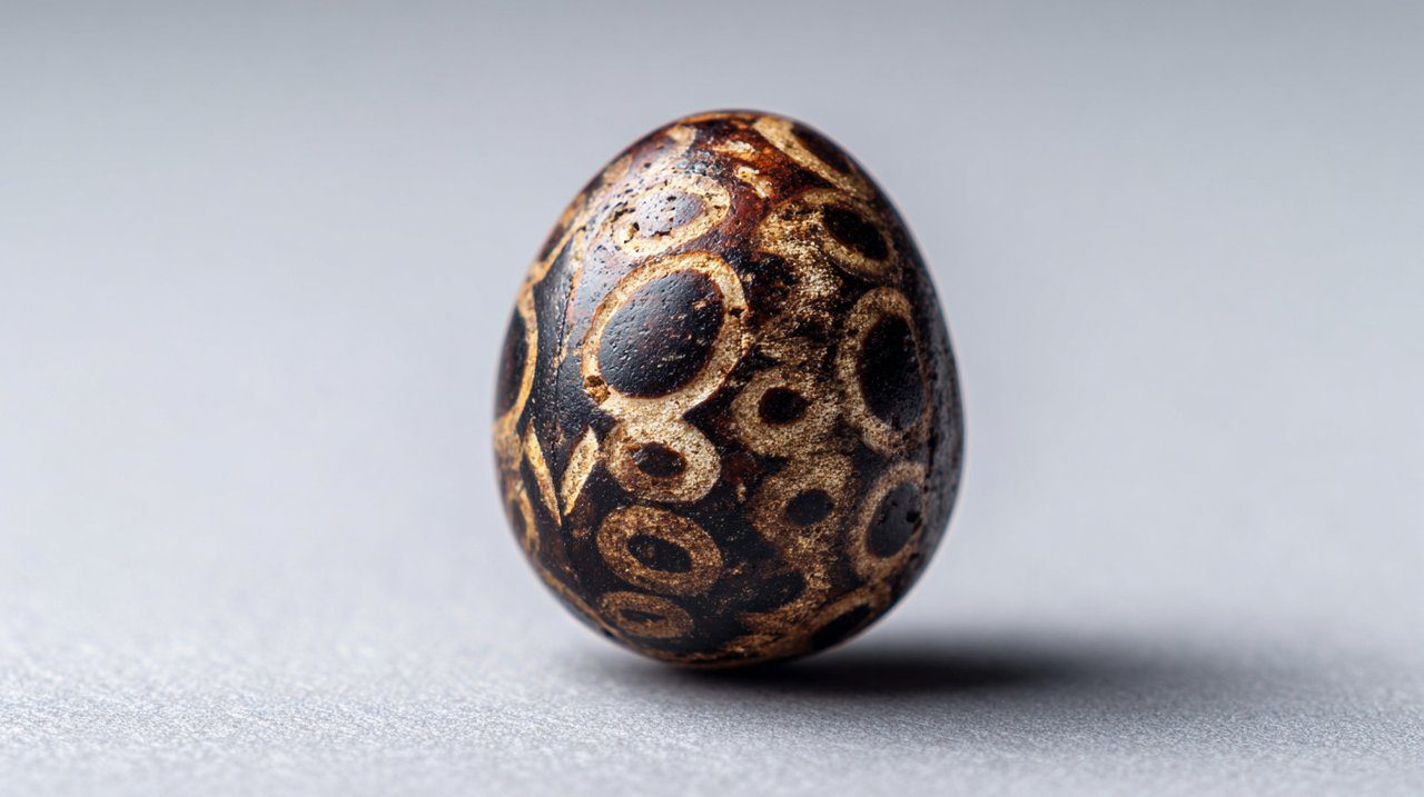 A detailed Tibetan Dzi bead as a totem for focus.