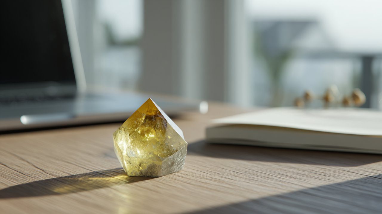 Yellow Crystals on a Workspace Desk