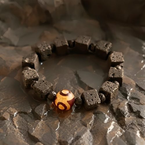 Pulsera Curativa con Cuentas Dzi y Roca Volcánica Pulsera Curativa con Cuentas Dzi y Roca Volcánica
