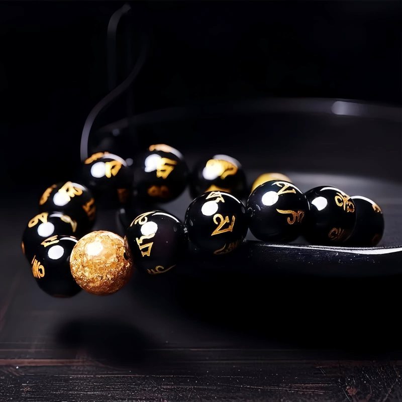 Pulsera de Obsidiana Arcoíris Om Mani Padme Hum Rainbow Obsidian Om Mani Padme Hum Bracelet