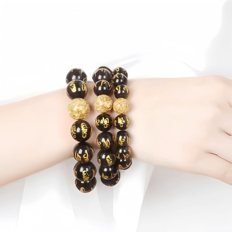 Pulsera de Obsidiana Arcoíris Om Mani Padme Hum Rainbow Obsidian Om Mani Padme Hum Bracelet