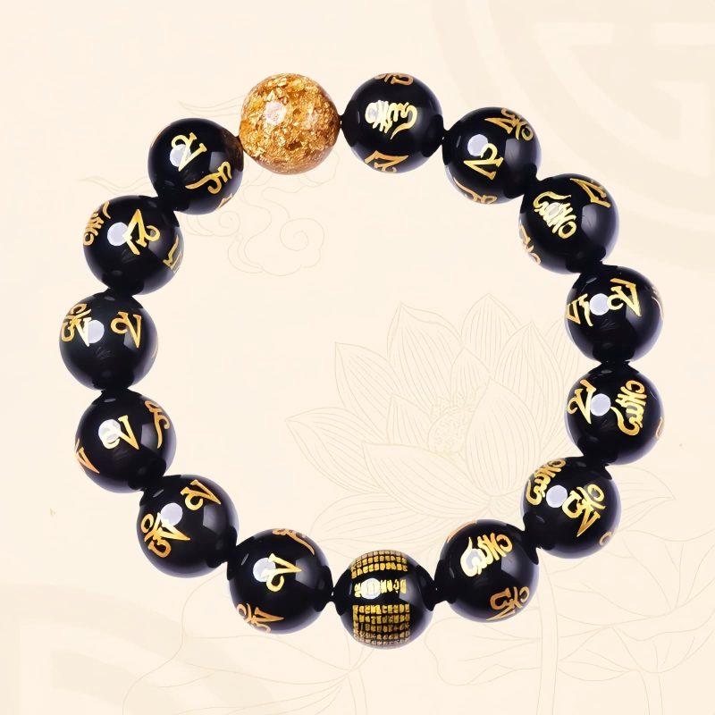 Pulsera de Obsidiana Arcoíris Om Mani Padme Hum Rainbow Obsidian Om Mani Padme Hum Bracelet