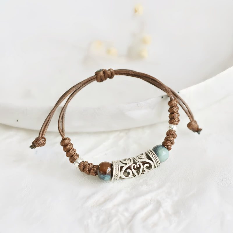 Pulsera de la Riqueza con Cuentas de Cerámica Tibetana Tibetan Ceramic Bead Wealth Bracelet
