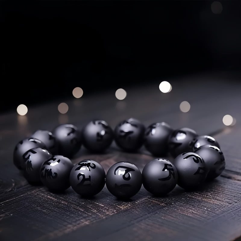 Pulsera Tibetana de Ónix Negro Om Mani Padme Hum Tibetan Black Onyx Om Mani Padme Hum Bracelet