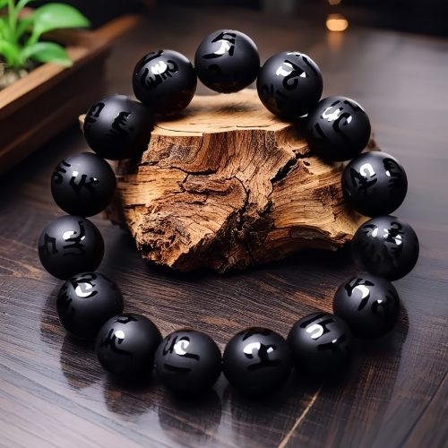 Pulsera Tibetana de Ónix Negro Om Mani Padme Hum Pulsera Tibetana de Ónix Negro Om Mani Padme Hum